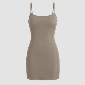 Khaki colored knit mini dress